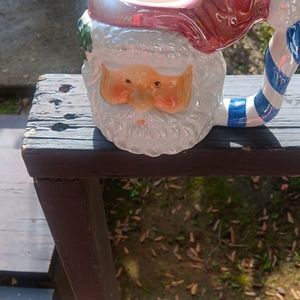 VINTAGE SANTA WITH STOCKING CAP HANDLED  MUG.